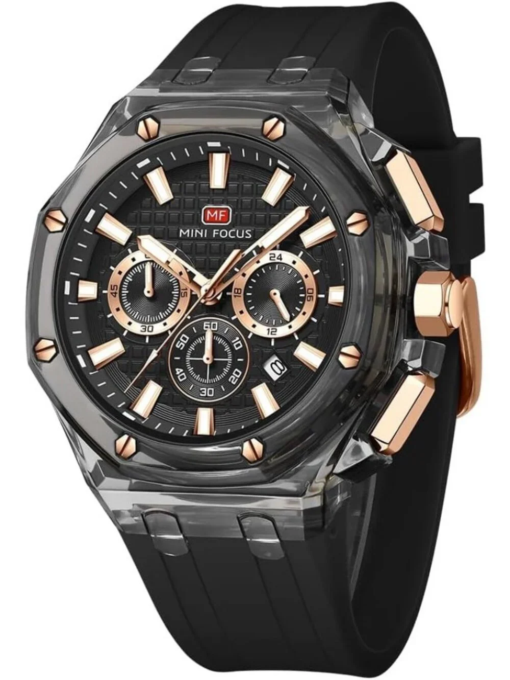 Men's Black Analog Quartz Unique Transparent Mutifunction Waterproof Wrist Watch